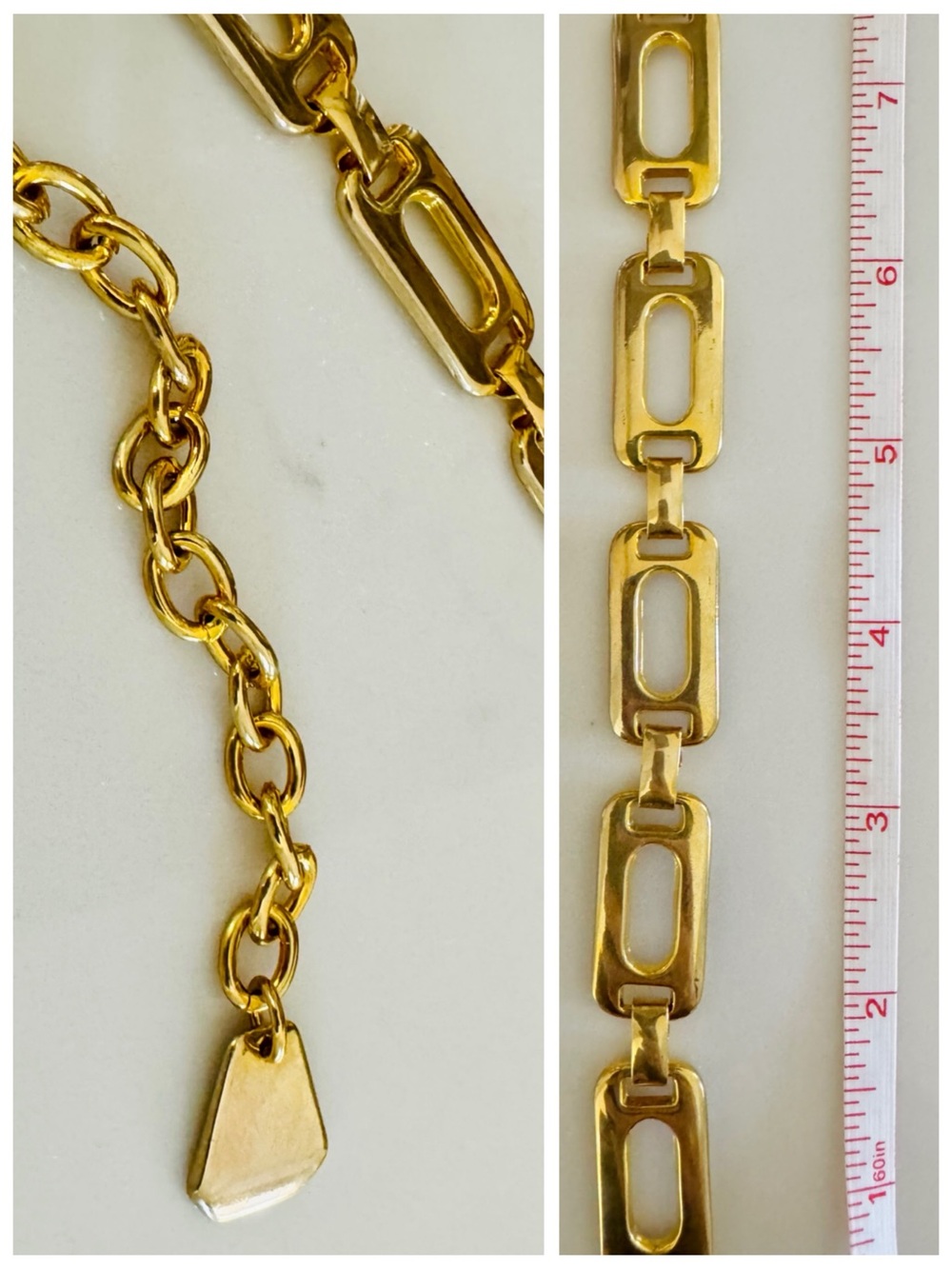VTG Gold Geometric Link Chain Belt | Adjustable Waist Accessory - Picture 5 of 15
